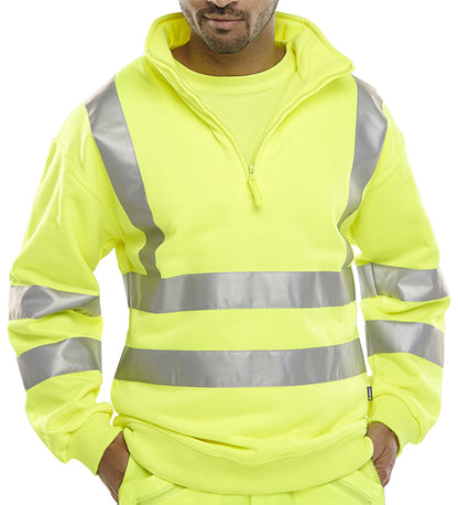 Beeswift Essential Quarter Zip Sweatshirt Hi Vis Jumper Bszssen - Saturn Yellow - Customisable Sweatshirts