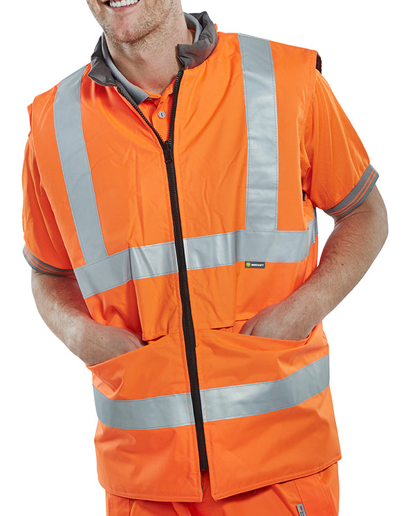 Beeswift Reversible Hi Vis Interactive Bodywarmer Bweng - Orange Grey - Customisable Bodywarmers