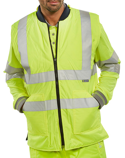 Beeswift Reversible Hi Vis Interactive Bodywarmer Bweng - Saturn Yellow Navy - Customisable Bodywarmers
