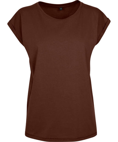 Build Your Brand BYB Womens extended shoulder tee Black BY021 - Chocolate Brown - Customisable T-Shirt