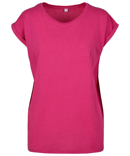 Build Your Brand BYB Womens extended shoulder tee Black BY021 - Hibiskus Pink - Customisable T-Shirt