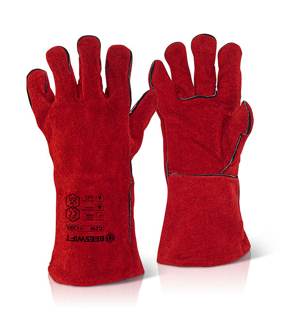Beeswift Welders Gauntlet Gloves C2 Wn - Red 14" - Customisable Welders Gauntlets