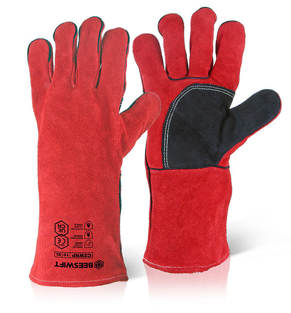 Beeswift Welders Gauntlet Gloves Reinforced Palm C2 Wrpn - Red 14" - Customisable Welders Gauntlets