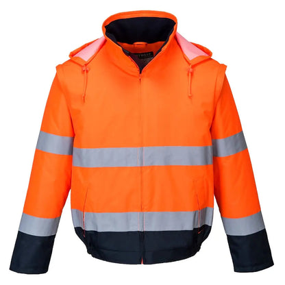 Hi Vis 2 In 1 Contrast Essential Lite Bomber Jacket C464 - Orange Navy - Customisable Multi-Way Jackets