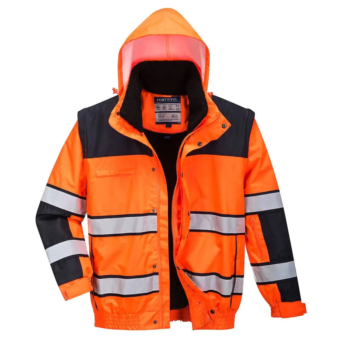 Hi Vis 3 In 1 Contrast Winter Bomber Jacket C466 - Orange Black - Customisable Multi-Way Jackets