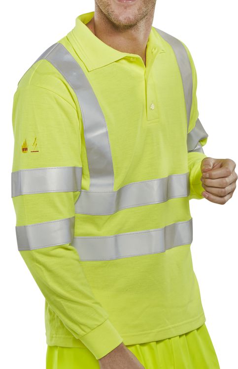 Beeswift Fire Retardant Hi Vis Anti Static Polo Long Sleeved Cfrhvpslsas - Saturn Yellow - Customisable Polo Shirts