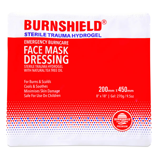 Burnshield Burnshield Sterile Trauma Hydrogel Face Mask Precut Mm X Mm Cm2334 - White Red 200MM X 450MM - Customisable Burns