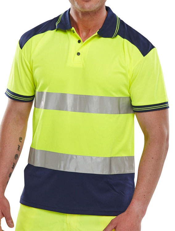 Beeswift Hi Vis Two Tone Polo Shirt Cpkstten - Saturn Yellow Navy - Customisable Polo Shirts