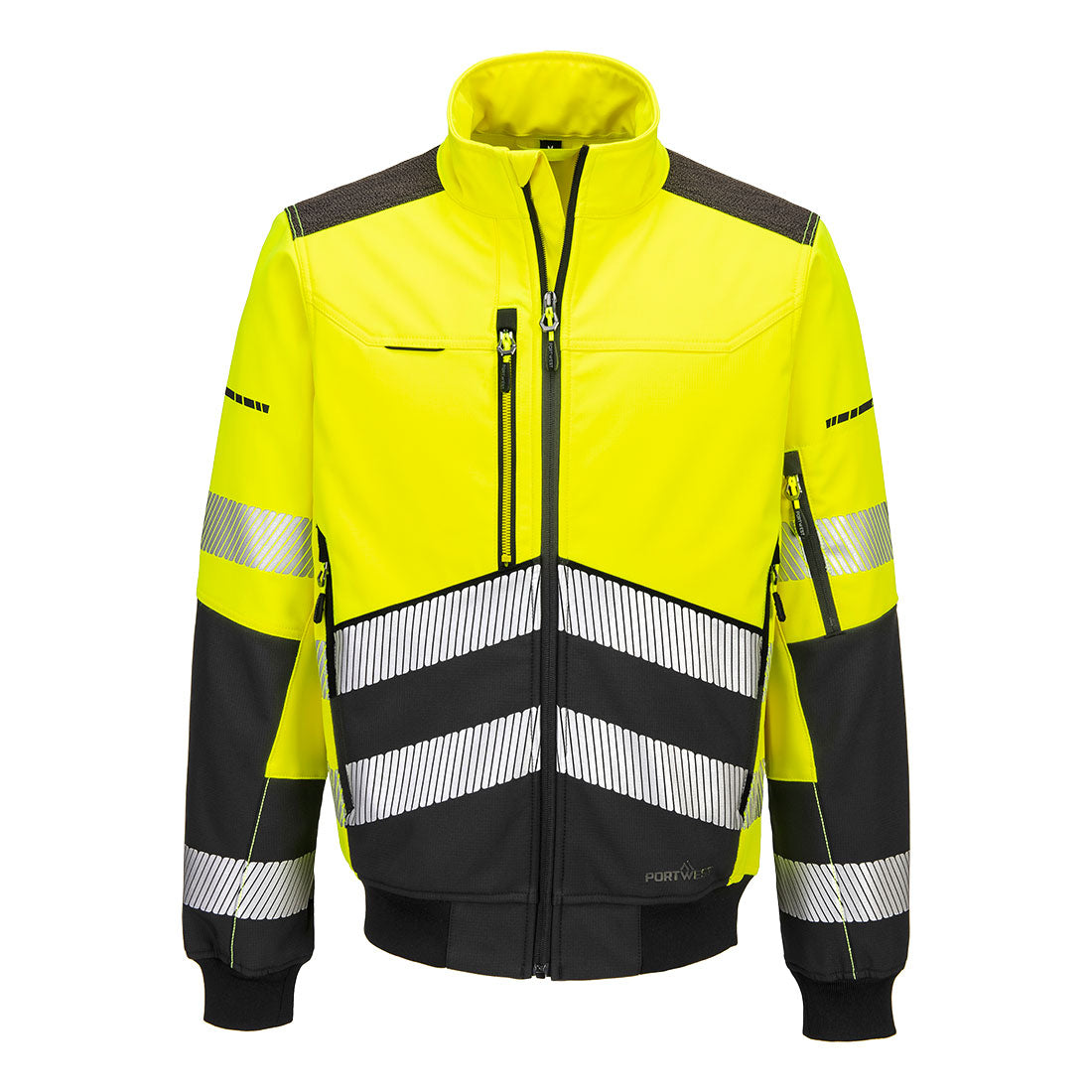 Ev4 Hi Vis Softshell Bomber (3 L) - EV468 - Yellow Black - Customisable Softshell Jackets