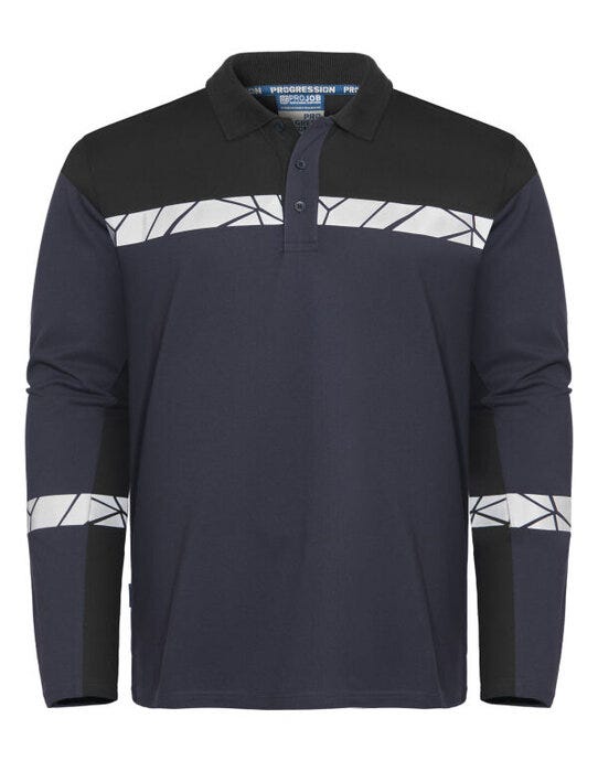 ProJob Workwear ProJob Progression 7004 LS Pique Polo - PJ647004 - Navy Black - Customisable Mens Long Sleeve Polo Shirts