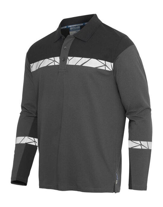 ProJob Workwear ProJob Progression 7004 LS Pique Polo - PJ647004 - Grey Black - Customisable Mens Long Sleeve Polo Shirts