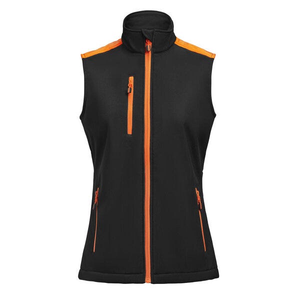 Printer Prime Ladies Softshell Vest - PP2261084 - Black Orange - Customisable Ladies Softshell