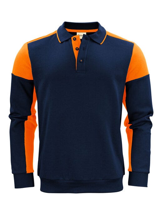 Long Sleeve Polosweater - PP2262060 - Navy Neon Orange - Customisable Polo Shirts