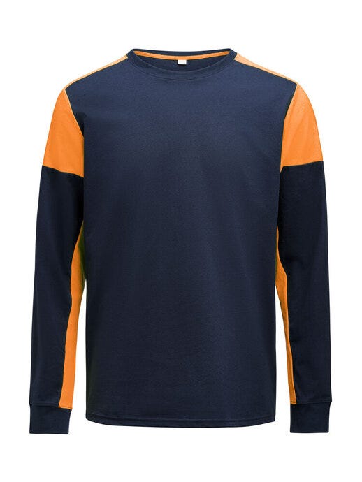 Printer Prime Long Sleeve T-Shirt - PP2264036 - Navy Neon Orange - Customisable MENS LONG SLEEVE T-SHIRTS