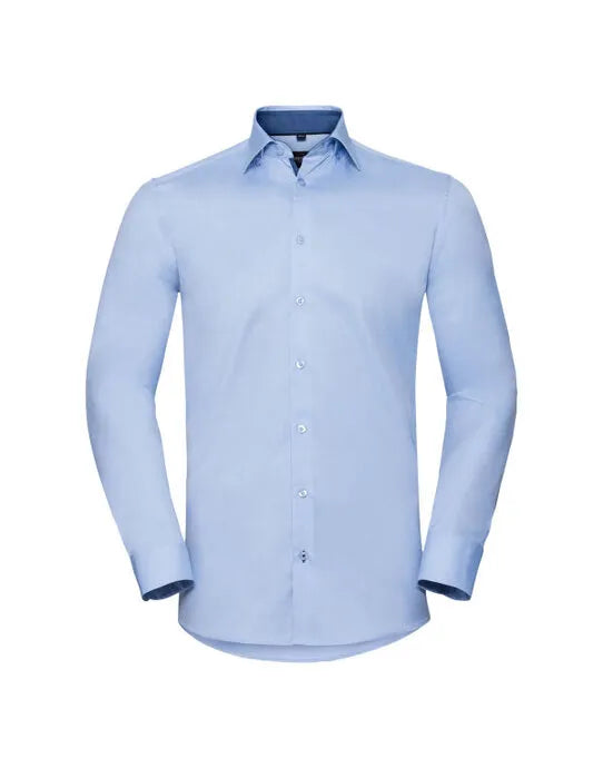 Russell Collection Russell Mens LS Contrast HBone Shirt r964mc - - Customisable Corporate Wear