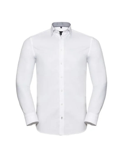 Russell Collection Russell Mens LS Contrast HBone Shirt r964mc - - Customisable Corporate Wear