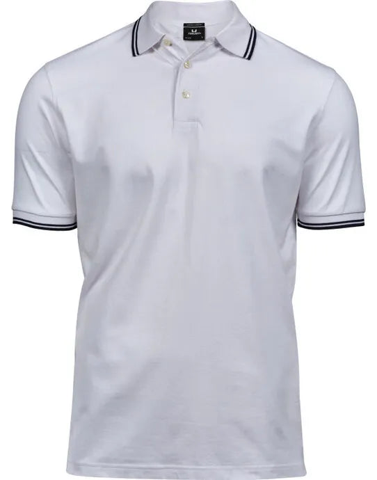 Tee Jays Mens Luxury Stripe Stretch Polo TJ1407 - White Navy - Customisable Polos