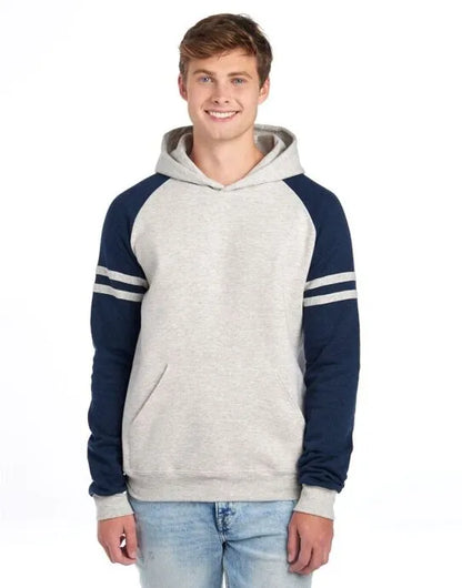 Jerzees NuBlend Varsity Col Block Hood 0S97CR0 - Oatmeal Heather Indigo Heather L - Customisable Sweatshirts