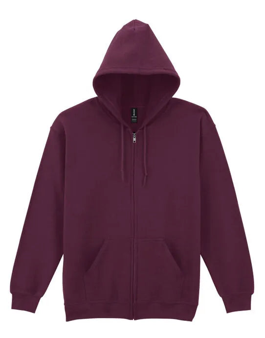 Gildan Heavy Blend Adult Zip Hood Sweat - Maroon - 18600 - - Customisable Sweatshirts And Hoodies