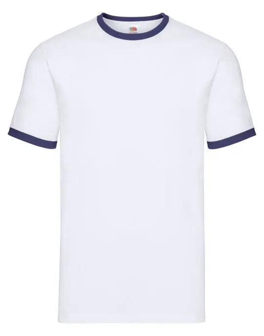 FOTL Mens Valueweight Ringer T 61168 - White Navy - Customisable T-Shirt
