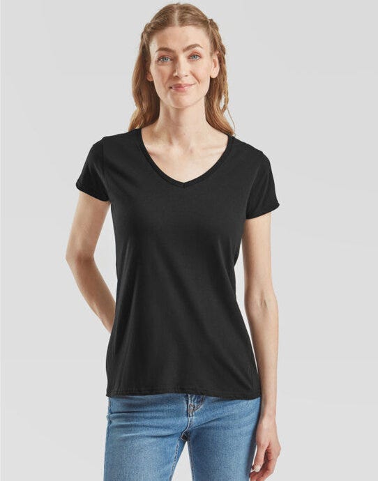 FOTL Ladies Iconic 150 V-Neck T - 61444 - Black - Customisable Ladies Short Sleeve T-Shirts