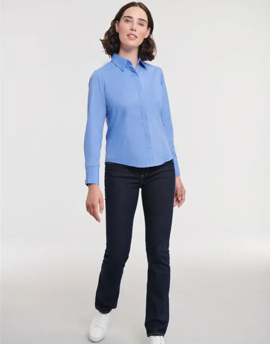 Russell Collection Lady LS Fitted Poplin 924F - - Customisable Shirts