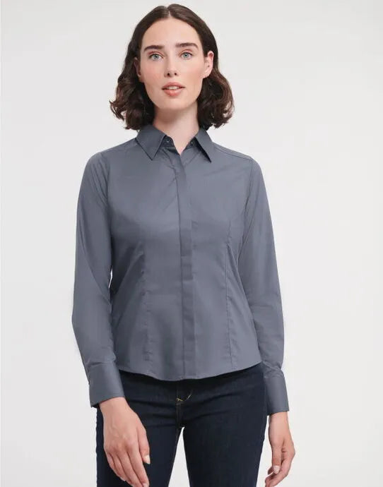 Russell Collection Lady LS Fitted Poplin 924F - - Customisable Shirts
