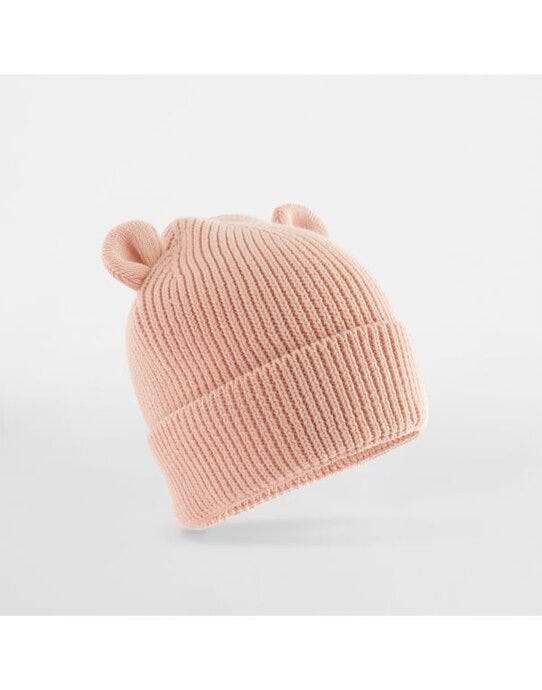 Organic Baby Bear Beanie - B340A - Peach - Customisable Caps &amp; Hats Etc