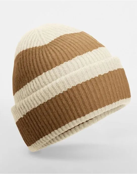 Beechfield Colour Block Beanie B391R - Vanilla Biscuit O S - Customisable Beanies