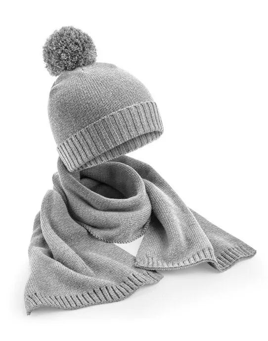Beechfield Knitted Scarf&amp;Beanie Gift Set B401 - - Customisable Scarf