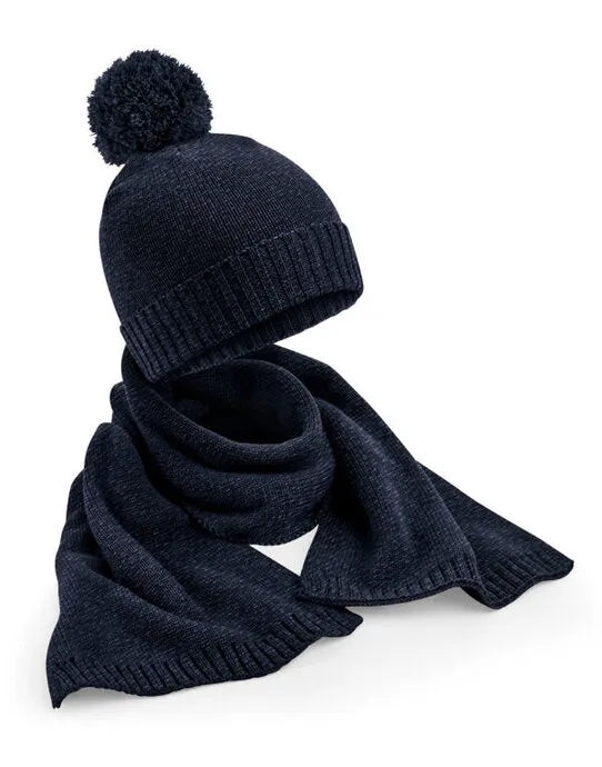 Beechfield Knitted Scarf&amp;Beanie Gift Set B401 - - Customisable Scarf
