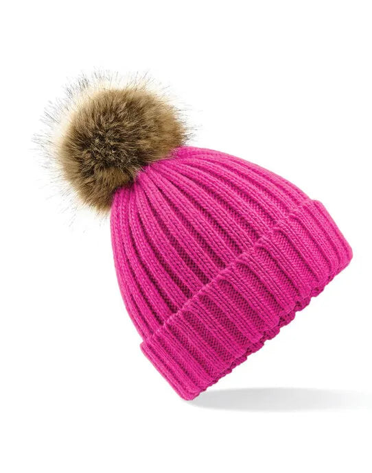 Beechfield Fur Pop Pom Chunky Beanie B412 - - Customisable Beanies