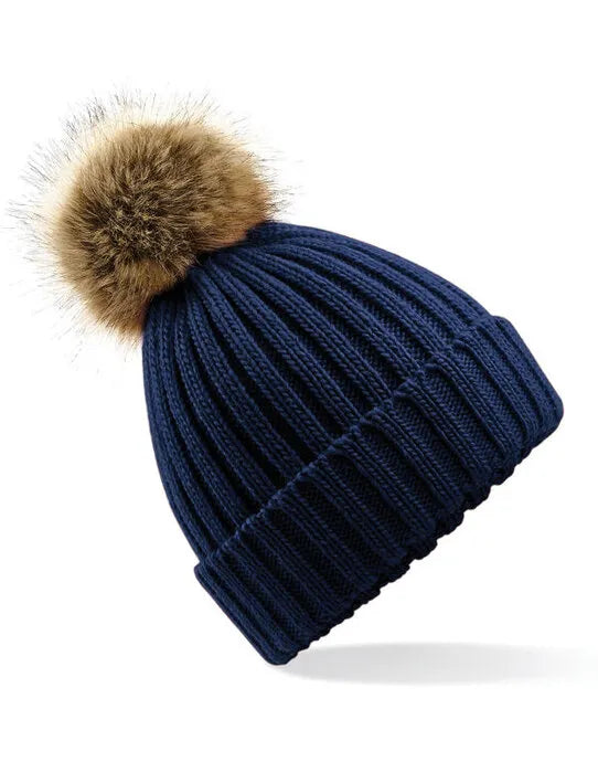 Beechfield Fur Pop Pom Chunky Beanie B412 - - Customisable Beanies