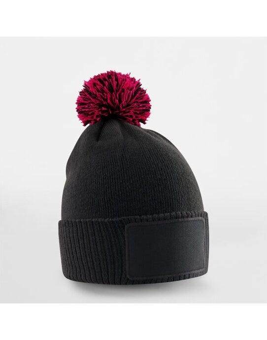 Kids Snowstar Patch Beanie - B443B - Black/Classic Red
