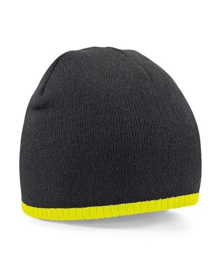 Beechfield Two-Tone Pull On Beanie B44C - Black Fluorescent Yellow O S - Customisable Beanies