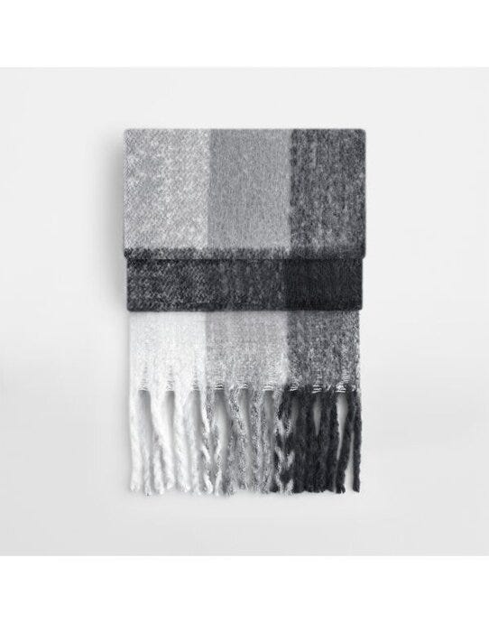 Fluffy Check Scarf - B494R - Grey Check O S - Customisable Scarves And Neckwear