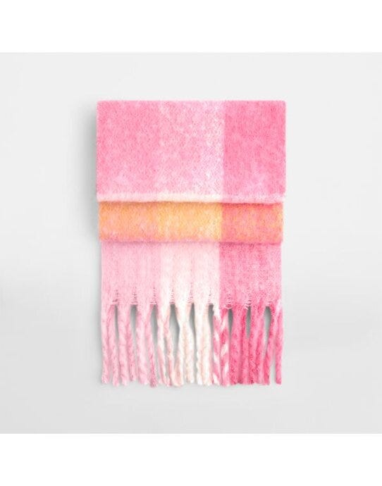 Fluffy Check Scarf - B494R - Pink Check O S - Customisable Scarves And Neckwear