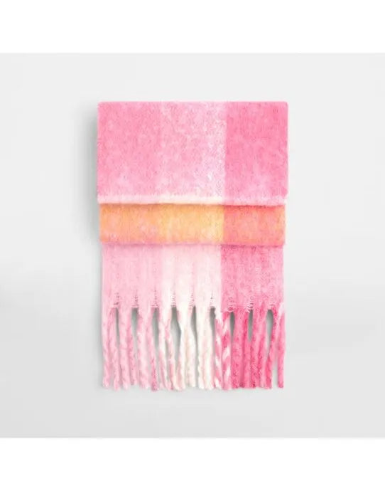 Fluffy Check Scarf - B494R - - Customisable Scarves And Neckwear