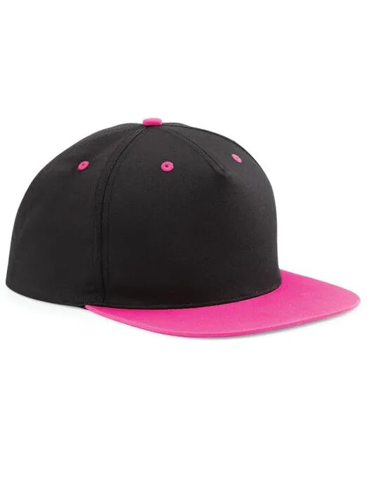 Beechfield 5 Panel Contrast Snapback B610C - Black Fuchia O S - Customisable Caps