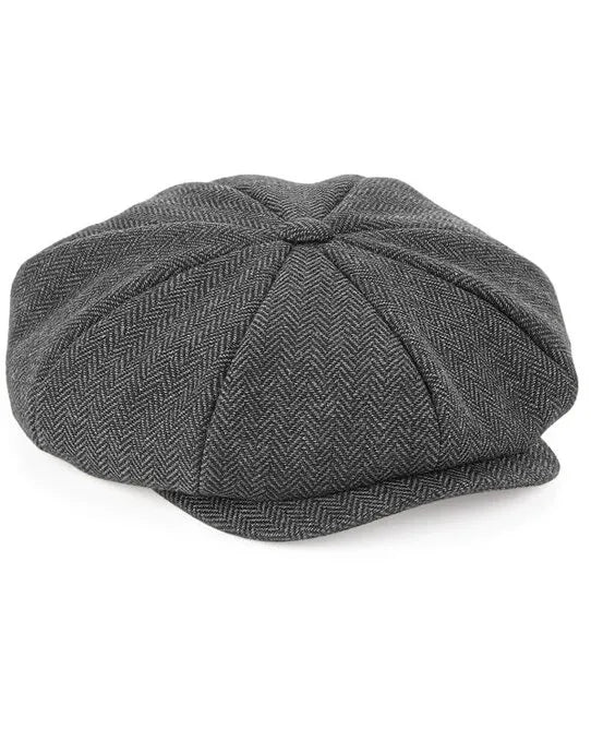 Beechfield Heritage Baker Boy Cap B628 - Charcoal Herringbone L XL - Customisable Caps