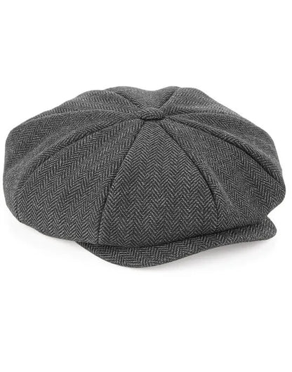 Beechfield Heritage Baker Boy Cap B628 - Charcoal Herringbone L XL - Customisable Caps