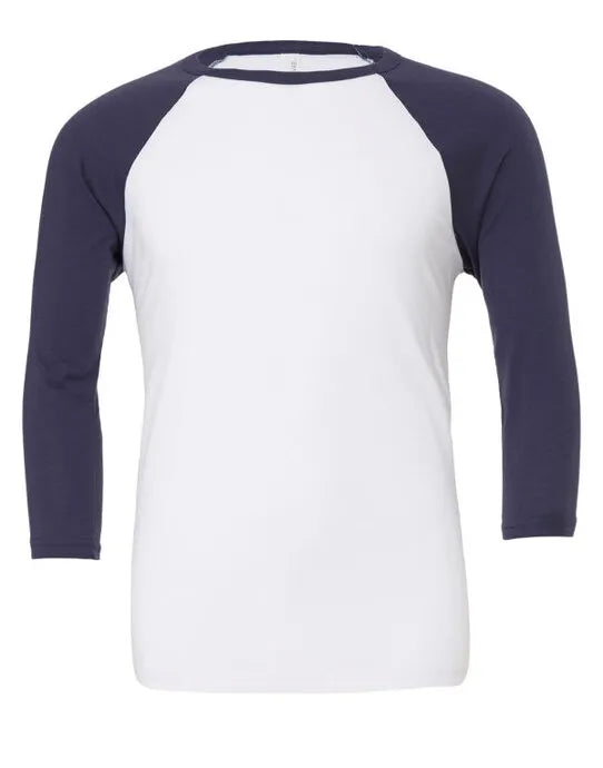 Bella Canvas Unisex 3/4 Sleeve Baseball Tee CA3200 - - Customisable