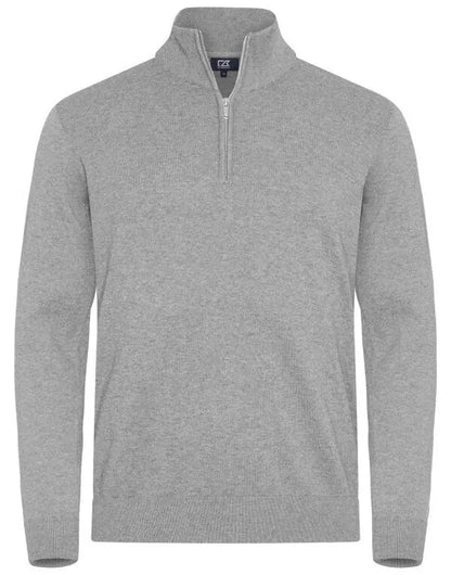 Cutter &amp; Buck - Oakville Half Zip Sweater Men - Grey Melange - Customisable Knitwear