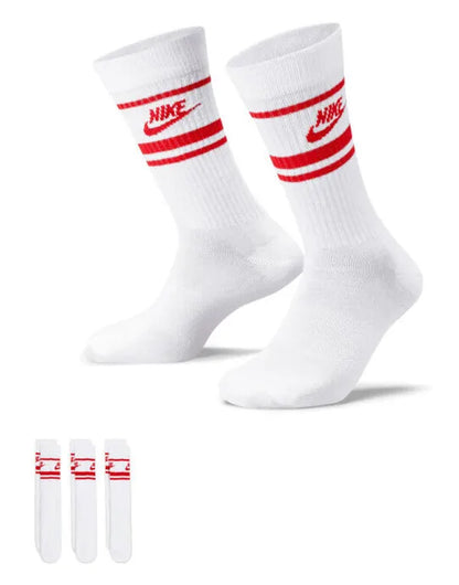 Nike Everyday Crew Socks Stripes 3 PR dx5089 - White Red 08-11 Years - Customisable Socks