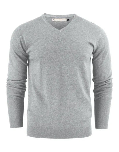 James Harvest Ashland V-Neck Knit Sweat HAR2112507 - Grey Melange - Customisable Sweatshirts