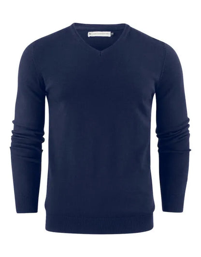 James Harvest Ashland V-Neck Knit Sweat HAR2112507 - Navy - Customisable Sweatshirts
