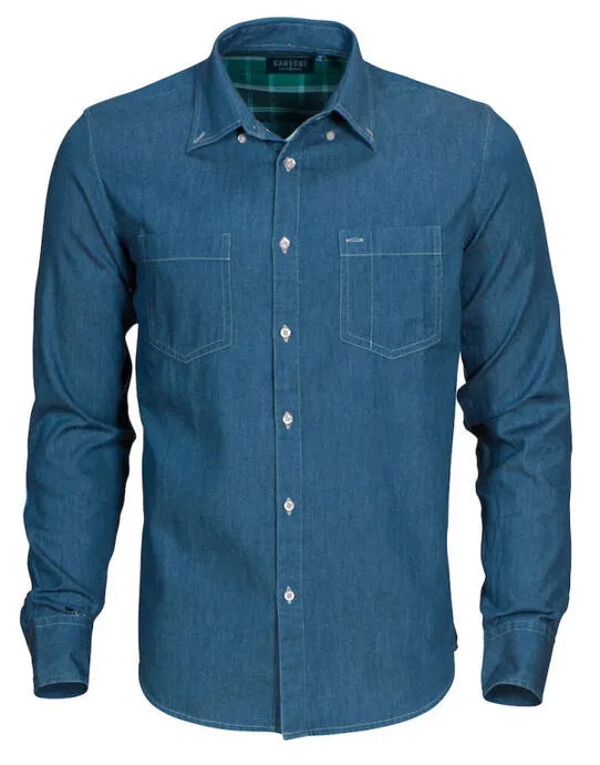 James Harvest Jupiter Denim Look Shirt HAR2113035 - Blue Denim - Customisable Shirts