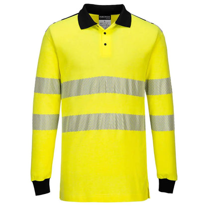 Pw3 Modaflame Knit Hi Vis Fr Long Sleeve Polo Shirt Fr702 - Yellow Black - Customisable Polo Shirts