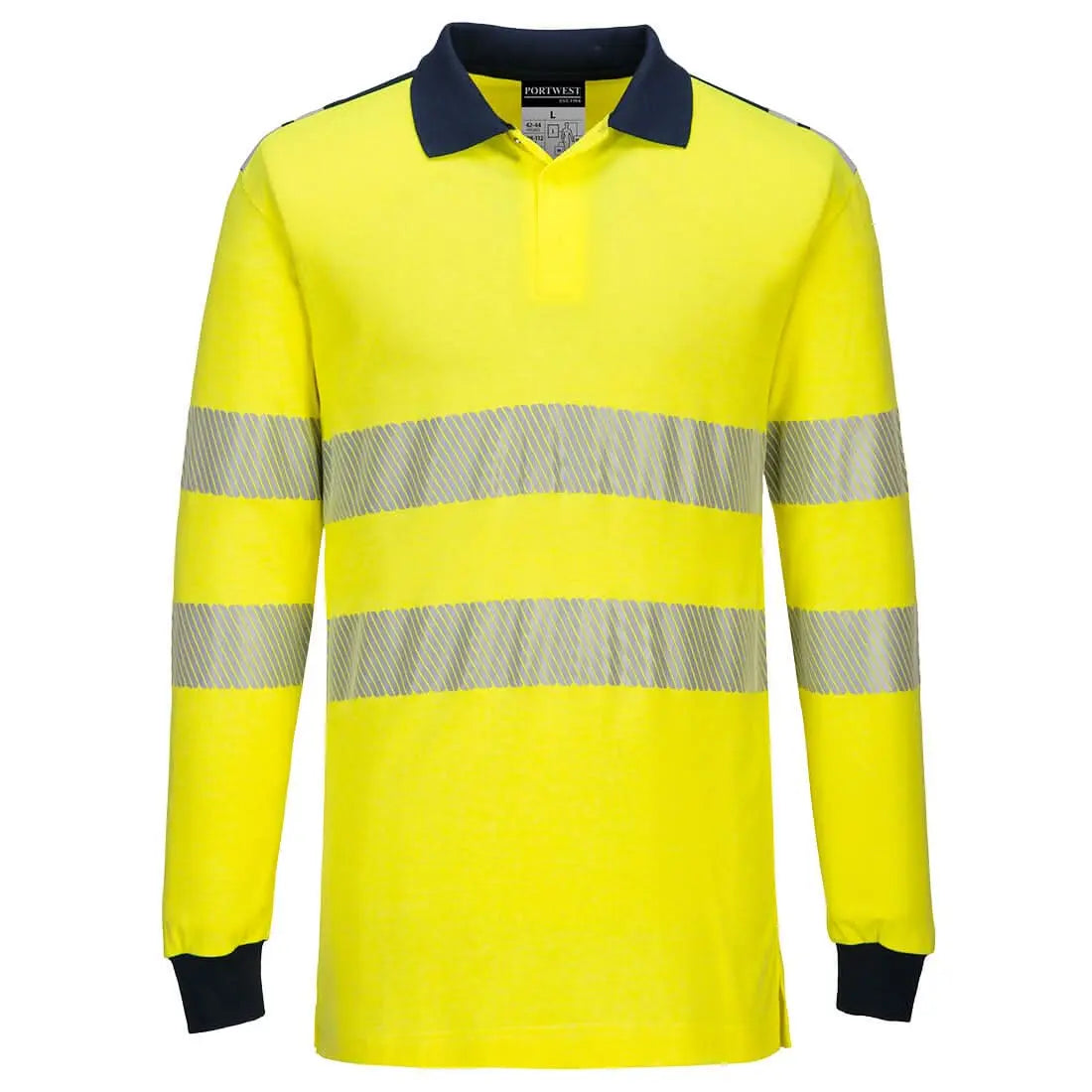 Pw3 Modaflame Knit Hi Vis Fr Long Sleeve Polo Shirt Fr702 - Yellow Navy - Customisable Polo Shirts