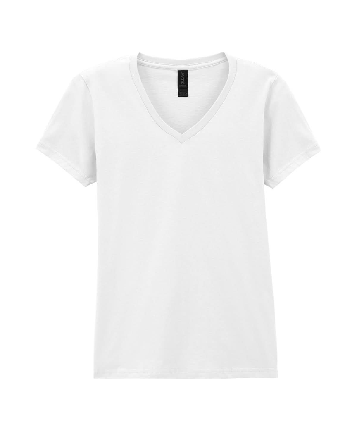 Gildan Softstyle Womens V Neck T Shirt GD078 - White - Customisable T-Shirt